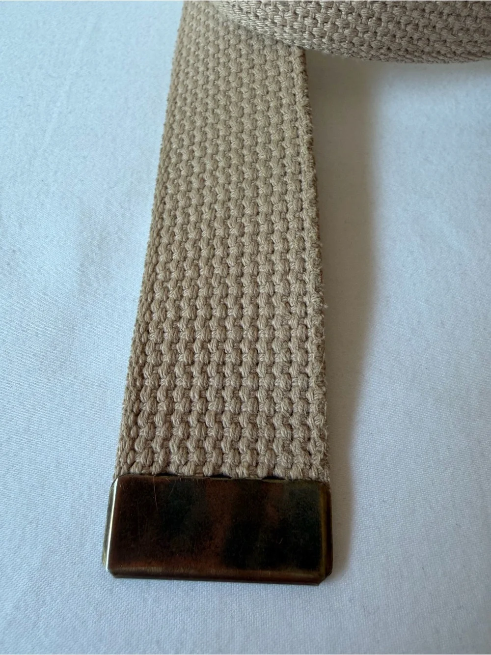 Vintage Khaki Colored Canvas Belt With Metal Slider Buckle Women’s Size Small